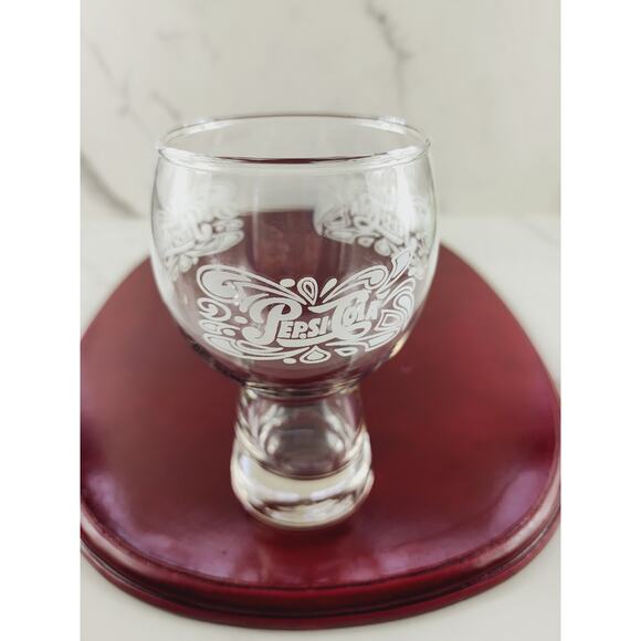 Pepsi Cola Clear Tumbler Glass 16oz Bell Shaped White Logo 6" Pedestal 70's x3 - Picture 4 of 14